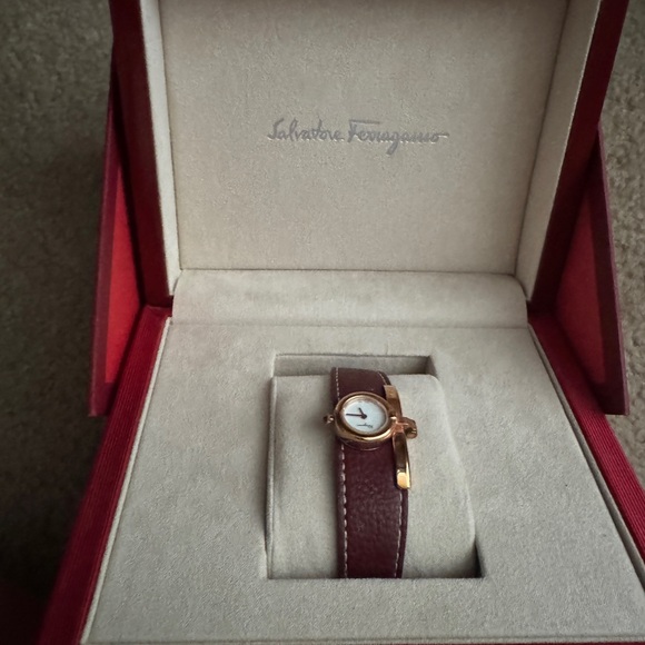 Salvatore Ferragamo Burgundy and Gold Timepiece - Picture 1 of 7